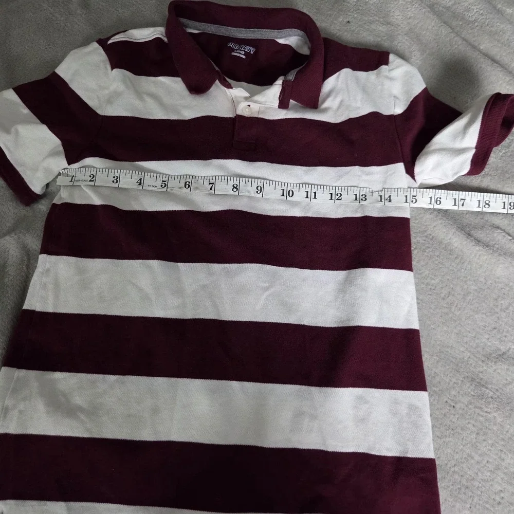 Old Navy Polo Shirt Kids 10-12 Red White Striped Stretch Short Sleeve Top